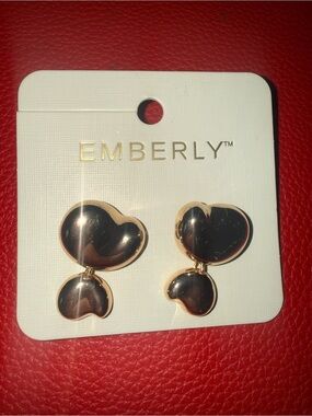 Emberly Gold Heart Drop Earrings - Shiny Gold Double-Heart Design